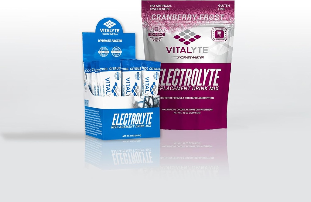 Vitalyte Elektrolyt-Pulver-Getränk Mix Bundle, 1 Standup Pouch + 25 Count Packet, Glutenfreie Post Workout-Pulver-Getränk-Mischung, Coole Citrus + Cranberry Flavor