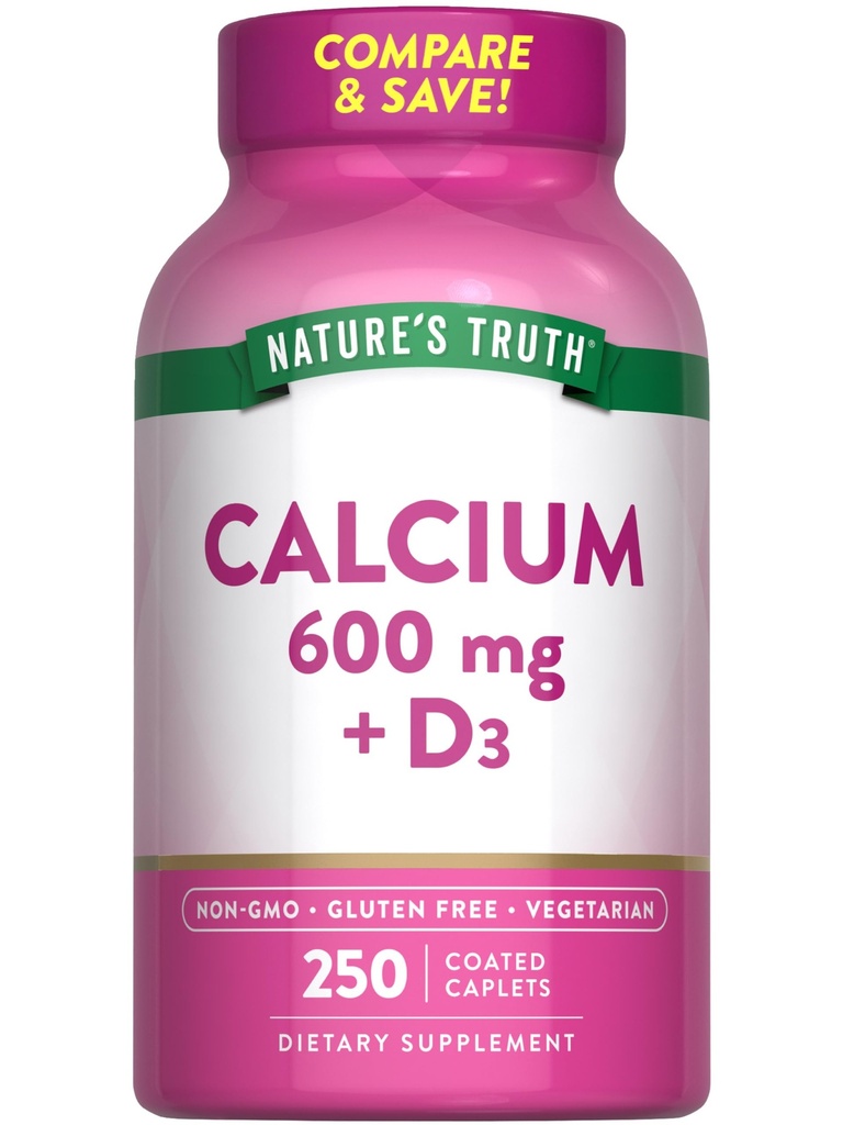 Natur Wahrheit Kalzium 600mg mit Vitamin D3 | 250 Kapseln | Kalziumkarbonat | Vegetarisch, Non-GMO & Gluten Kostenlose Ergänzung