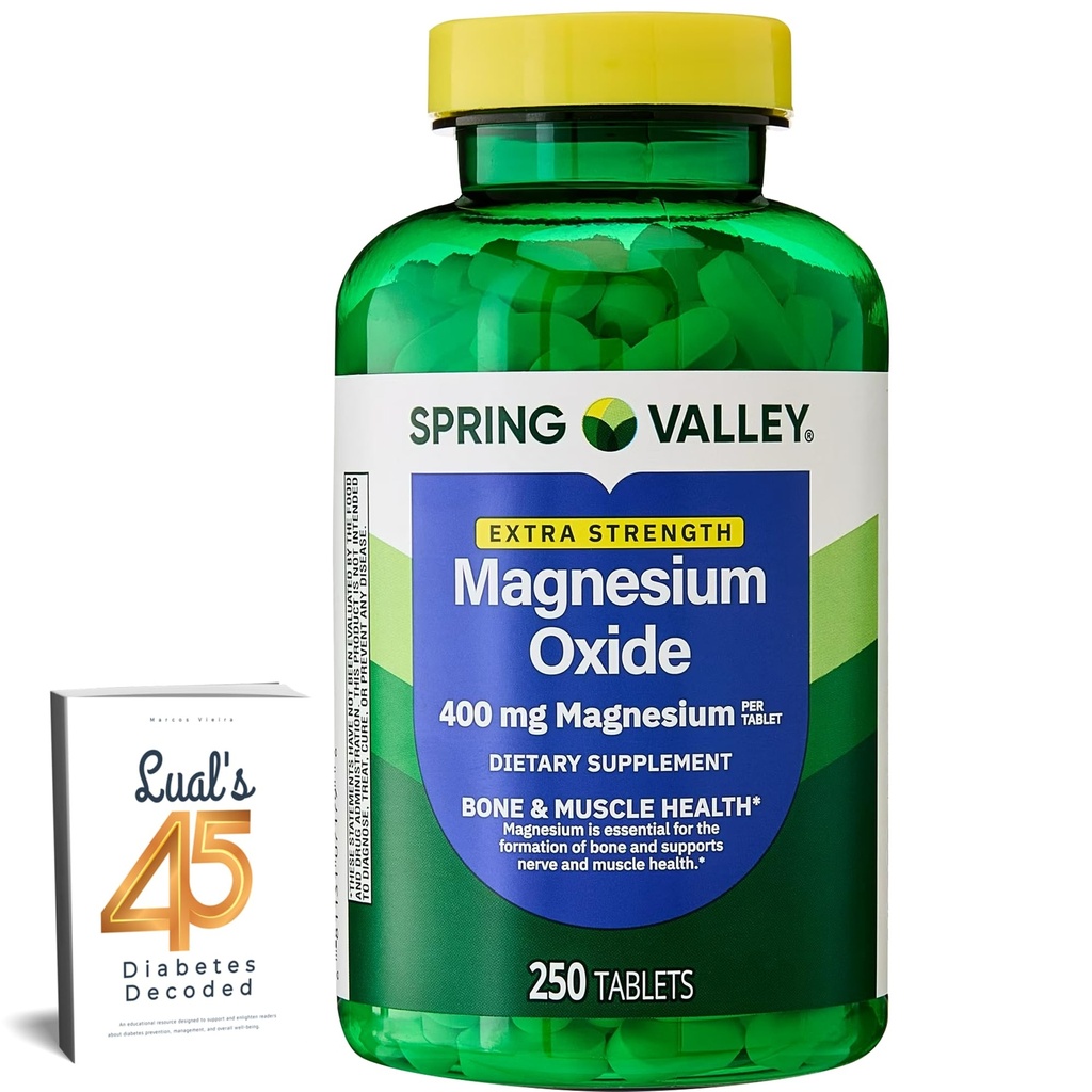 Spring Valley Magnesium 400 mg Knochen & Muskel-Gesundheit Tabletten, Nahrungsergänzung, 250 Graf Beste Magnesiumergänzung für Frauen, Pastillas de Magnesio para Mujer Bundle mit Luals 45 Diabetes Decodiert