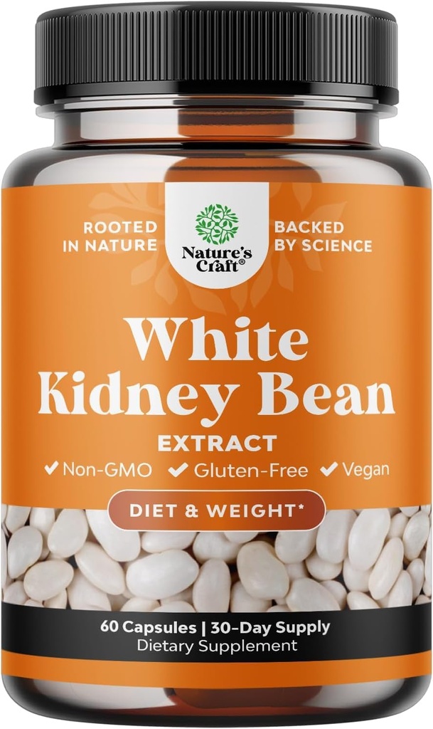White Rein Extract Carb Blocker - Supplément de haricots blancs pour le métabolisme Boost & Ease Calories de Starchy Food - Suppléments de contrôle de glucides - 60 Capsules
