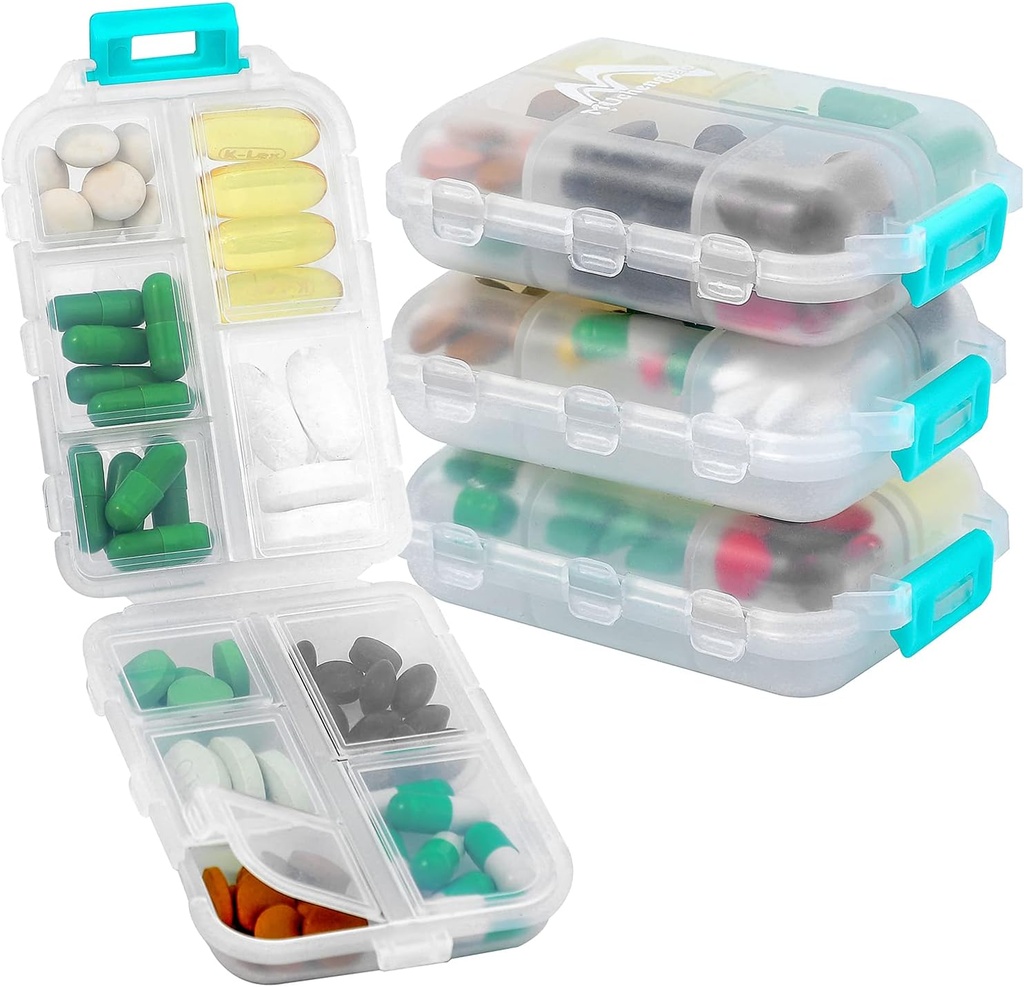 4PS Travel Pill Organizer mit 164 Slice Labels,10 Compartments Travel Pill Box Portable Folding Small Pill Case Daily Pill Container für Carry Storage Medicine Organizer von M MUchengbao (White)