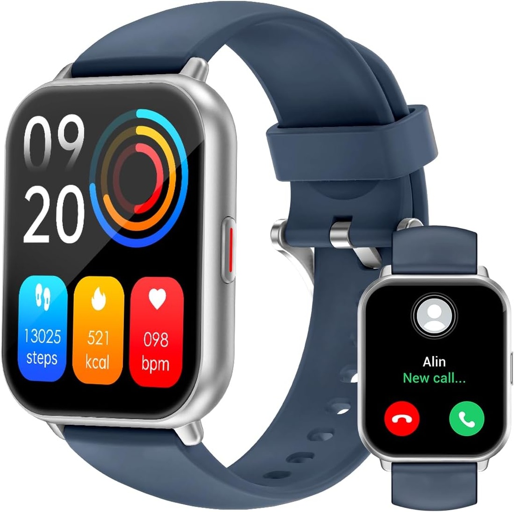 RUIMEN Smart Watches for Men Women (Answer/Make Calls, 2 Bands Incluso), 1.8" Smartwatch per iOS/Android Phones, Fitness Tracker Heart Rate/Sleep Monitor Digital Watch impermeabile Blue