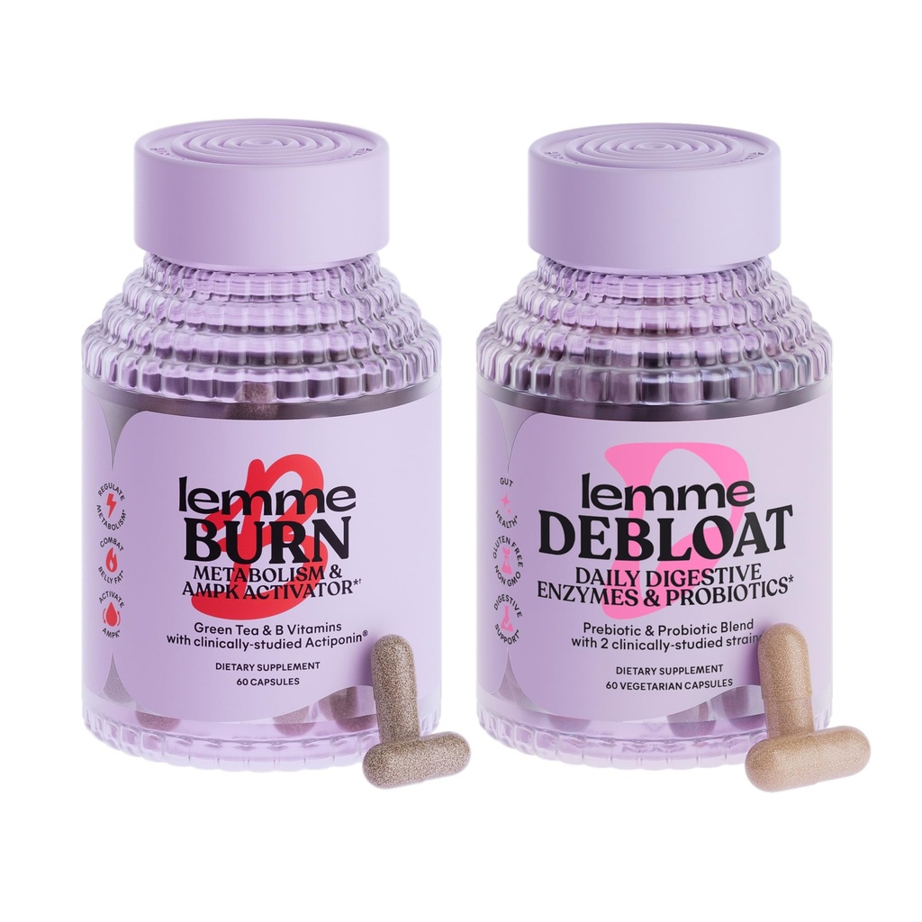 Lemme Burn & Debloat Capsule Bundle - Metabolismus & Fettverbrennung + Debloat Kapseln für Blähungen & Gas Relief, Probiotika & Präbiotika - Glutenfrei, Nicht-GVO - jeweils 60 Ct