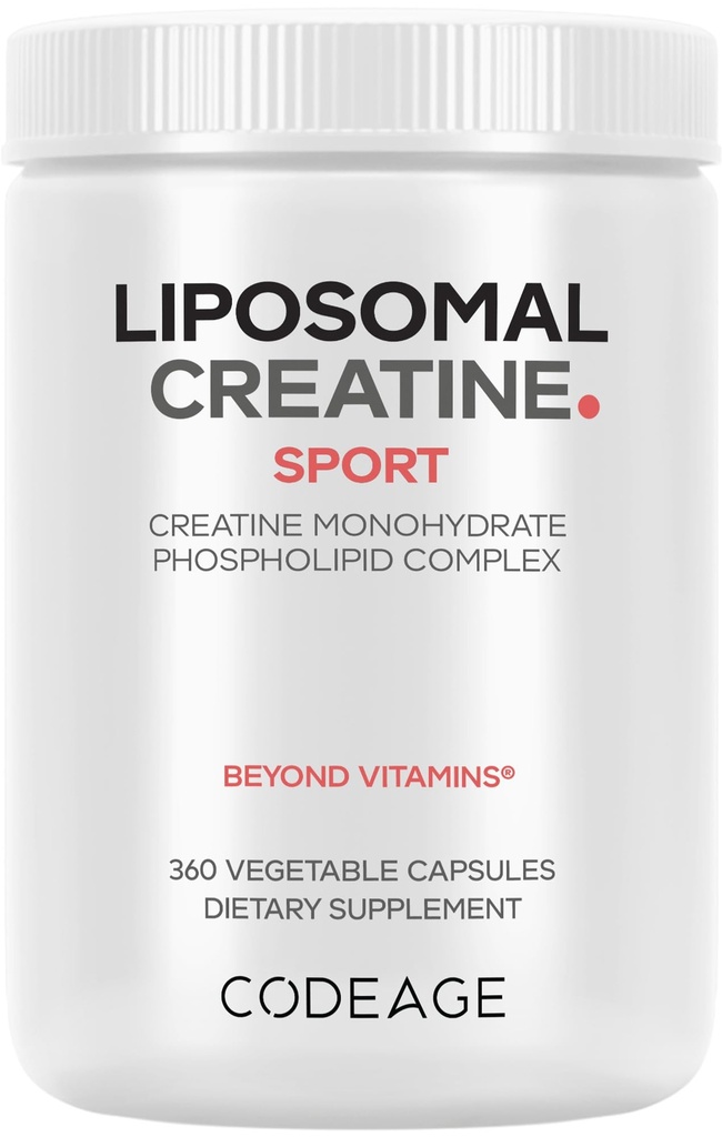 Codeage Supplément monohydrate de créatine liposomale, crème pure 2500mg - 3 mois d'approvisionnement, micronisé, créatinine muscles Sports nutrition et athlètes, non-OGM - 360 capsules