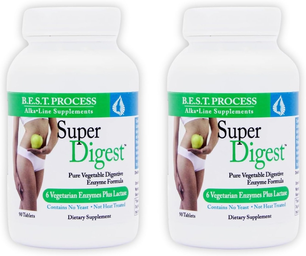 SuperDigest (2 Pack) Best Process Alkaline — Multi-Enzyme Digestive Unterstützung — Verdauungsenzyme mit Alfalfa, Papain & Bromelain (Vegetarisch freundlich)