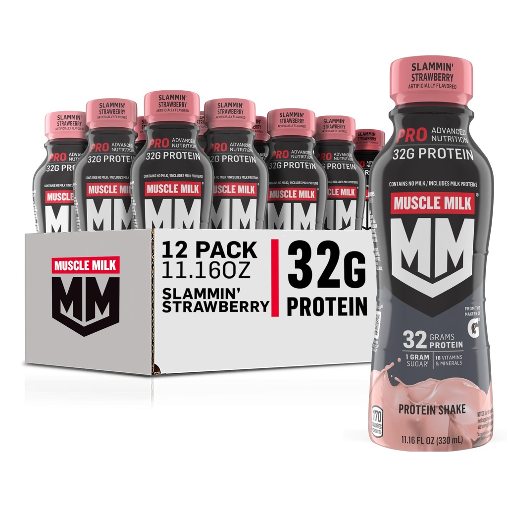 Protein Shake, Fragola Slammin', 11.16 Fl Oz (Pack of 12), 32g Protein, 1g Sugar, 16 Vitamine & Minerali, 5g Fibra