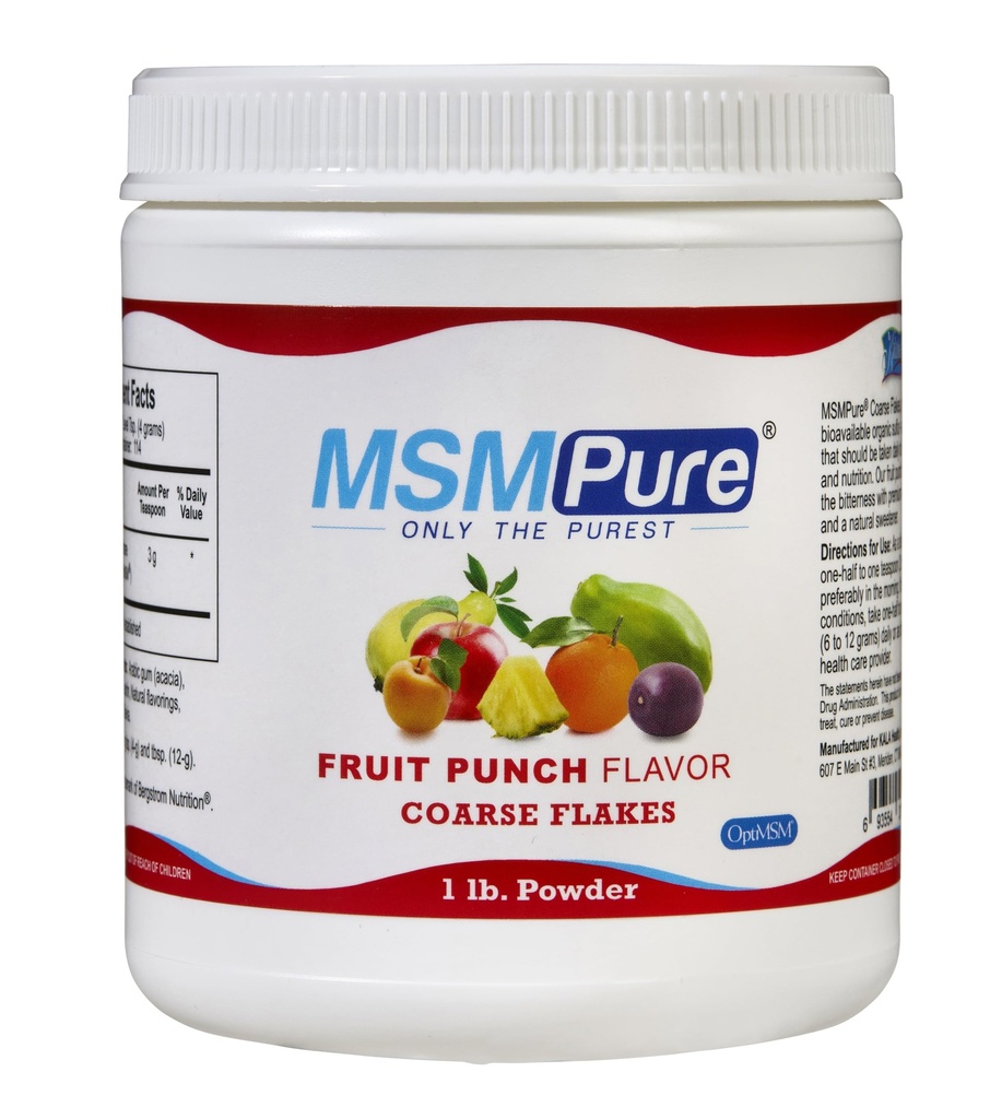 KALA HEALTH MSMPure Fruit Punch Flavored Coarse MSM Powder Flakes – Organischer Schwefel für Gelenkflexibilität, Haut Aussehen und Haar- und Nagelunterstützung – 1 lb, USA Made, Destilled Crystals
