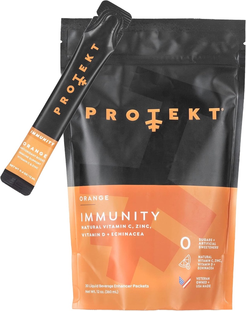 Immunità Protekt - Formula liquida di supporto immunitario con zinco e vitamina C - naturale, antiossidante e vitamina Bevande Confezioni - Confezione da 30 - Arancione