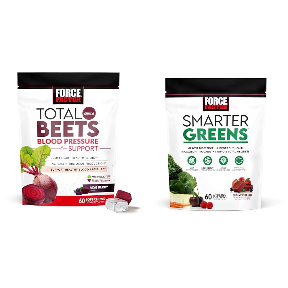Force Factor Total Beets Blutdruckunterstützung Ergänzungen mit Rübenpulver & Smarter Greens Superfood Chews