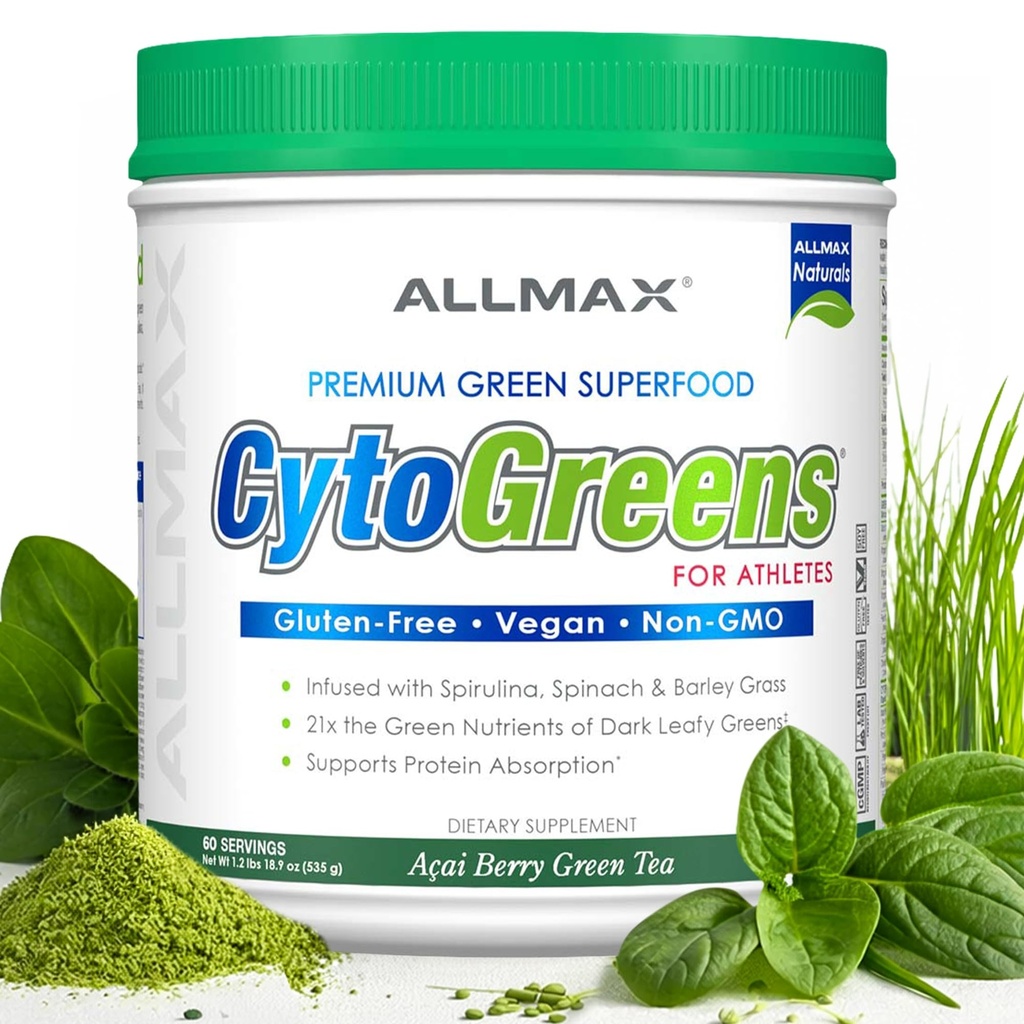 ALLMAX Nutrition - Cytogreens Super Greens Powder, Infused mit Spirulina, Spinat & Gerste Grass, unterstützt Immun- & Verdauungs-Gesundheit, Gluten Free & Vegan, 60 Portionen (Acai Berry Green Tea)
