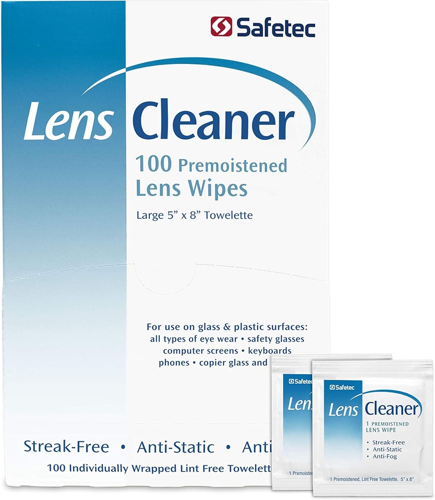 Safetec Lens & Occhiali Pulizie di pulizia, Wipes pre-Moistened (2 Confezione di scatole di 100ct - 200 Panni di pulizia)