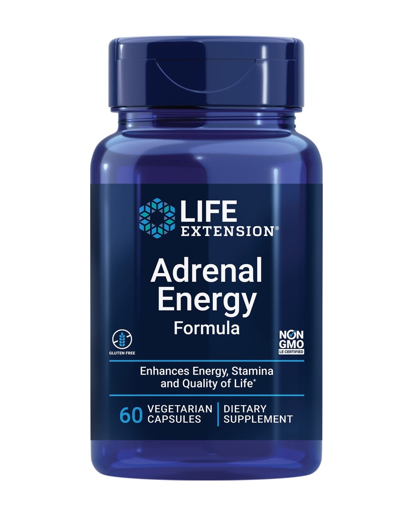 Lebensverlängerung Adrenal Energy Formel, Hilfe hemmen die Auswirkungen von Stress, heilige Basilikum, Cordyceps, bacopa und ashwagandha, Gluten Free, Non-GMO, Vegetarisch, 60 Kapseln