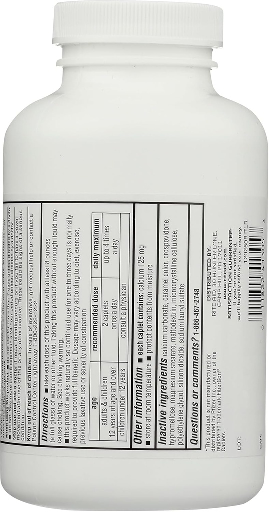 Caplets de thérapie de fibre d'aide au rite, Calcium polycarbophile 625mg - 250 Compte, Laxatifs pour la constipation, pilules de fibre pour adultes