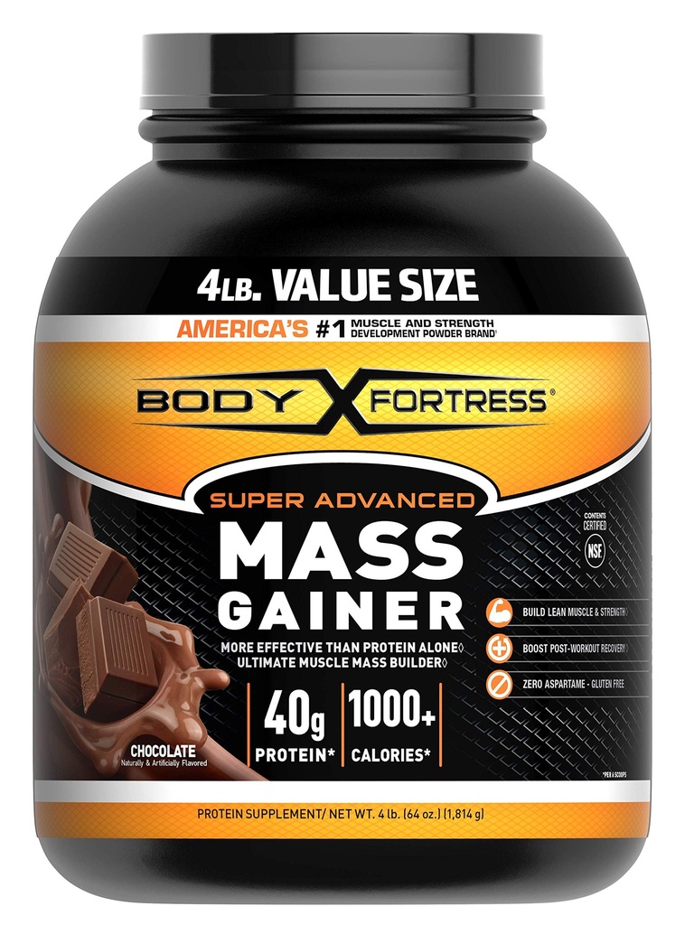 Body Fortress Super Advanced Maß Gainer, Schokoladenprotein Plus Surplus Kalorien für Muskelmasse gewinnen Unterstützung 1-4lb. Ja