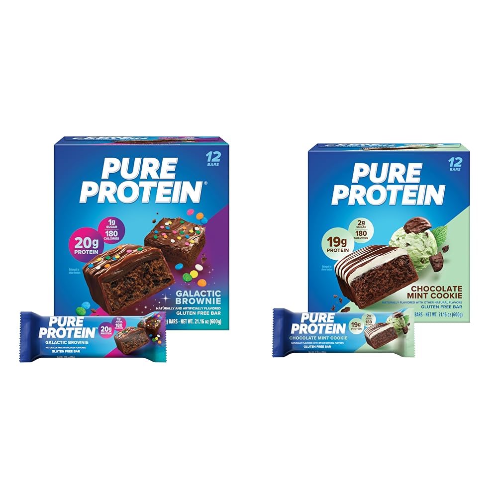 Pure Protein 12 Compte Galactic Brownie & Chocolate Menthe Cookie Protein Bars Bundle (en anglais seulement) 20g & 19g High Protein (en anglais seulement) Sans gluten (en anglais seulement) Pré et post entraînement (en anglais seulement) Faible sucre