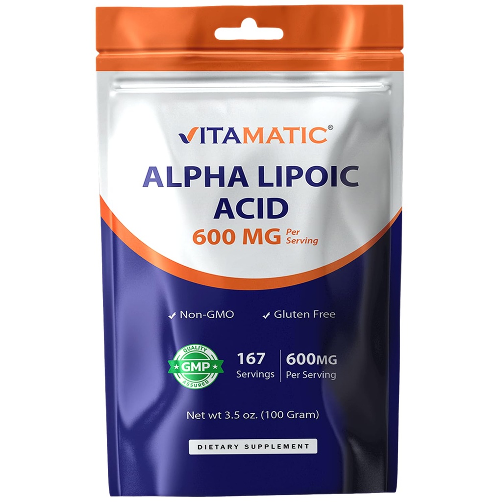 Vitamatic Pure Alpha Lipoic Acid (ALA) 600mg Pro Servieren - 167 Servieren - Nicht-GMO & Glutenfrei