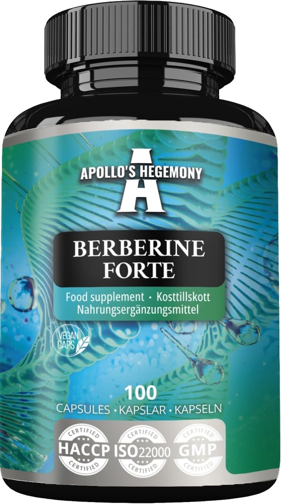 APOLLO'S HEGEMONY Berberine 485 mg per capsula - 100 capsule vegane - 3 mesi di alimentazione - per il metabolismo e la vitalità migliorati - Supplemento dietetico