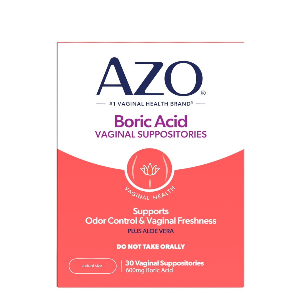 AZO® Acide borique Suppositoires vaginales, aide à soutenir le contrôle des odeurs et la santé intime avec l'acide borique cliniquement étudié, non-OGM, 30 Compte