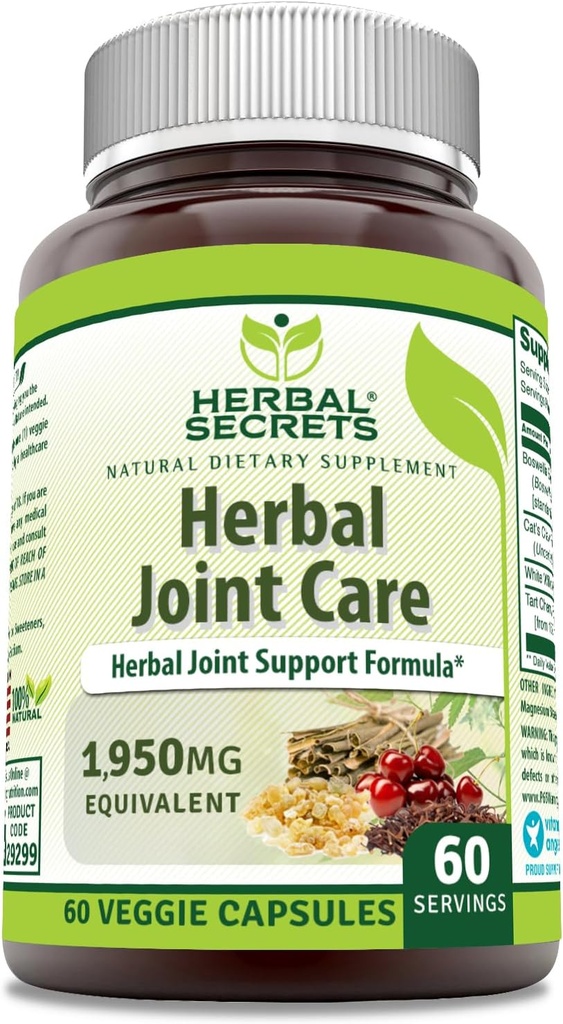 Herbal Secrets Joint Care 1950 Mg per Serving Supplement | Veggie Capsule | Contiene Boswellia Extract, White Willow, Cat's Claw & Tart Cherry Powder | Made in USA (1 Pack, 60 Count)