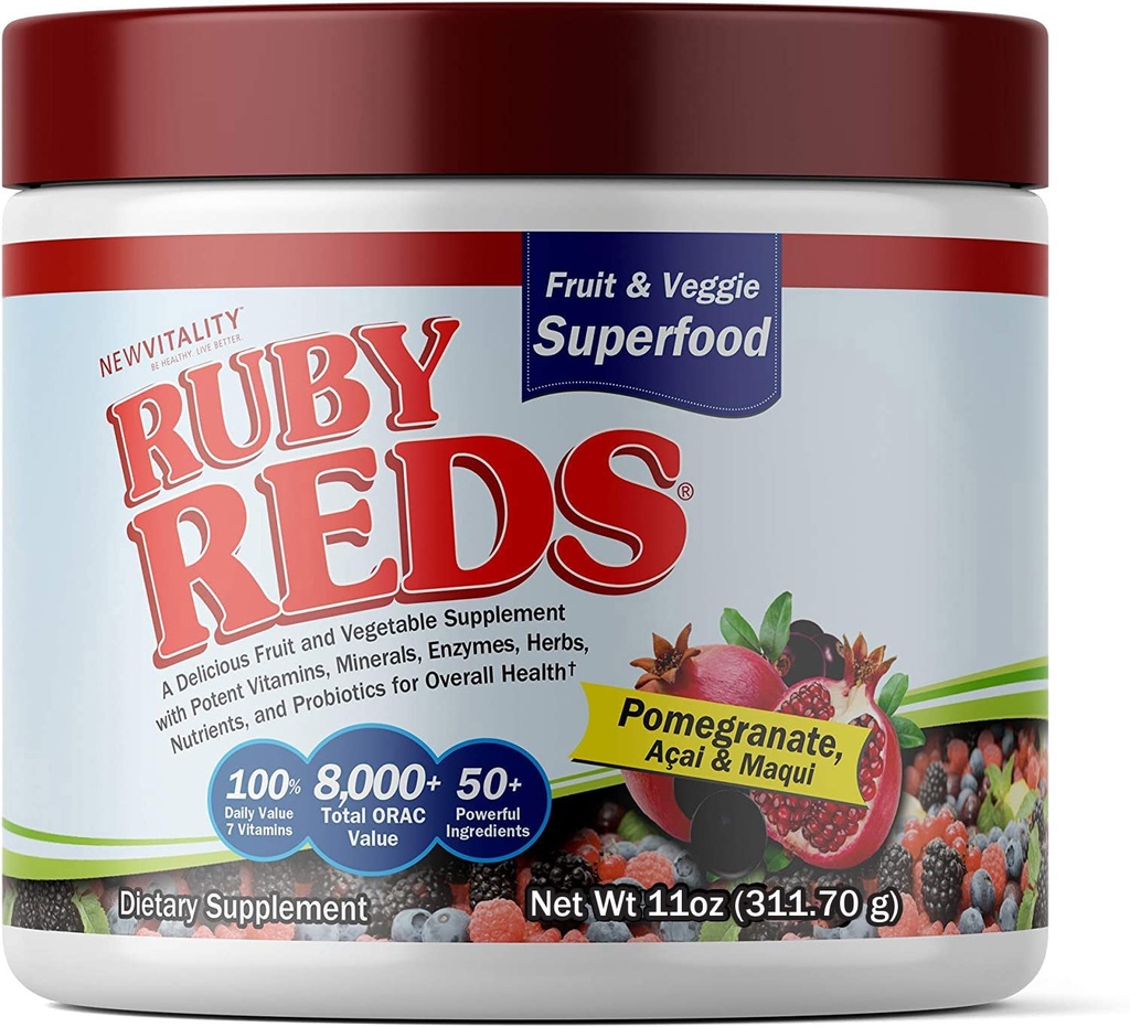 Ruby Reds | Delicious Reds Polvere frutta e verdura supplemento con potenti vitamine, minerali, enzimi, erbe, nutrienti e probiotici per la salute generale 11 oz. (30 Serve)