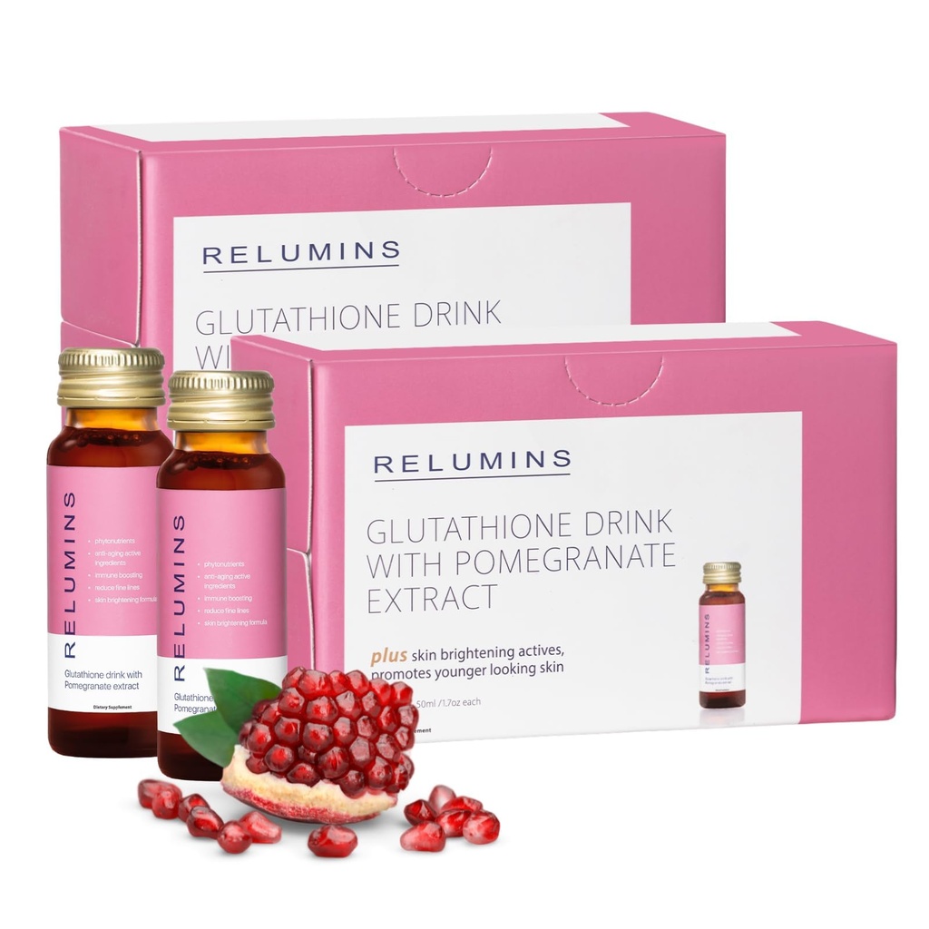 Relumines Glutathione Hydration Shots | Holiday Glow | Deep Skin Hydration, Collagen & Antioxidant Boost für Radiant, Geschmeidige Haut | Granatapfel Flavor Beauty Drink | Made in USA | 20 Flaschen x 50ml
