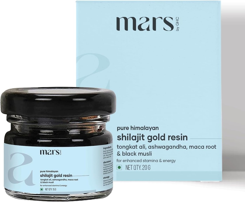 mars by GHC Pure Himalayan Shilajit Gold (Resin) Powered with Shilajit and Surgemax - 20g - Paquet de résine chilajit biologique pure provenant d'Himalaya