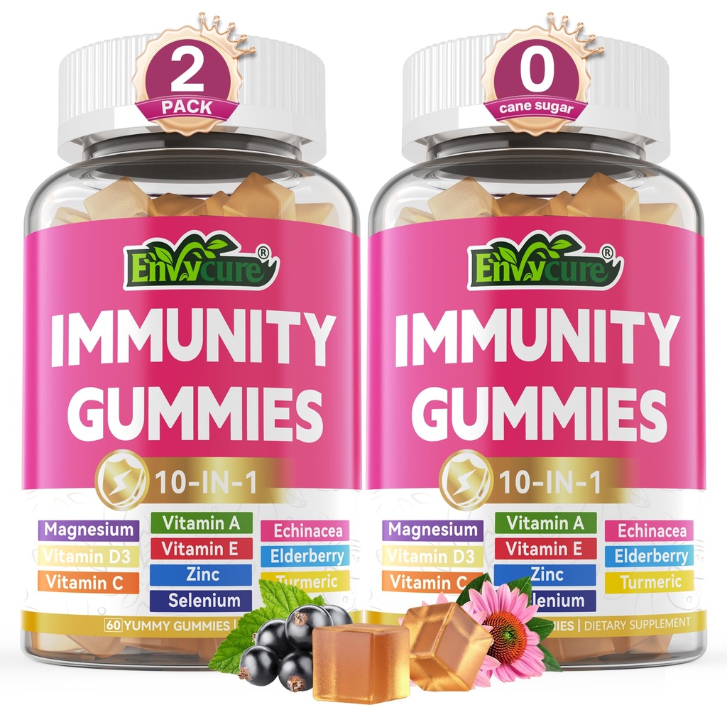 10 in 1 Supporto Immune Supplemento Gummies, w/Echinacea, Vitamina C e Zinco di Elderberry, Selenio, Vitamina D3 5000IU, Magnesio, Booster Immune Giornaliero Multivitamina, per Antiossidante Bone Energy, 2 Pack