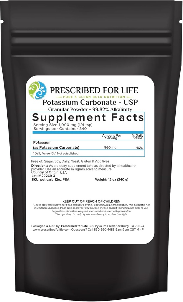 Verfasst für Life Potassium Carbonate Powder, Natürliche USP Food Grade Potash für Pflanzen, Seife, Nahrungsergänzungsmittel, &amp; mehr, reines Bulk Kaliumpulver (12oz / 340g)