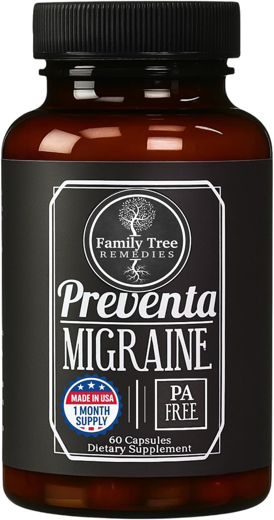 Preventa Migraine Relief Supplement – PA-Free Butterbur, Magnesio, Riboflavin, Feverfew – Prevenzione giornaliera di mal di testa – 60 capsule