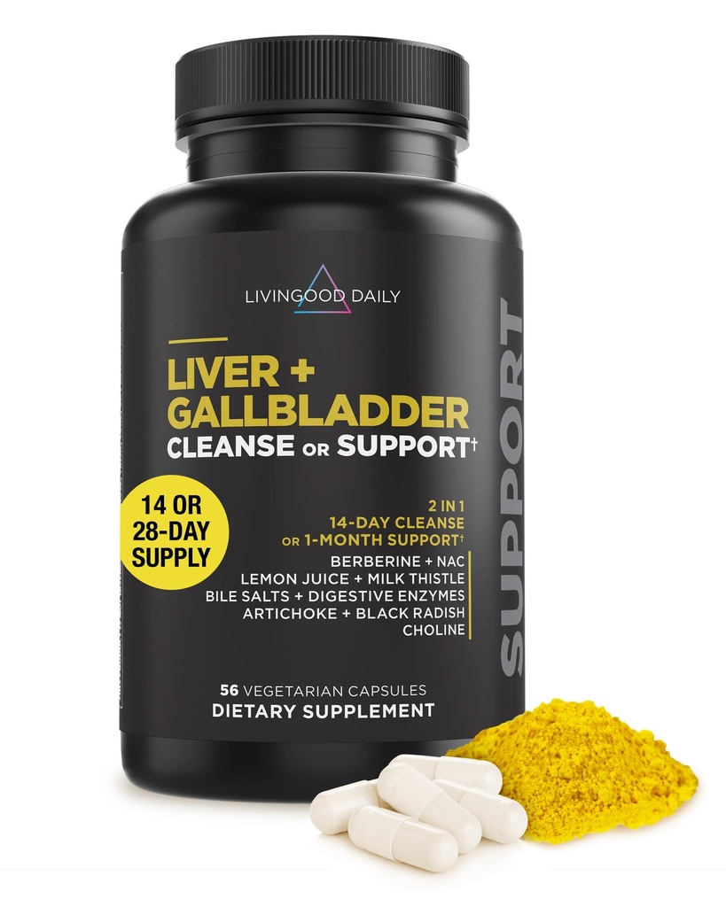 Livingood Daily Liver & Gallbladder Cleanse or Support Supplement with Milk Thistle, Ox Bile, Bile Salts, Digestive Enzymes and Artichoke Leaf Extract, Digestive Health & Liver Support, 56 Capsule