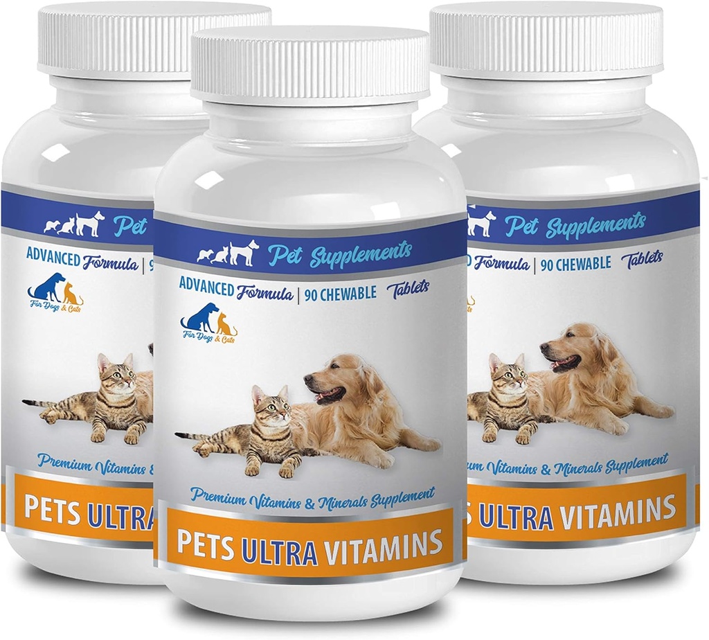 Supplemento del muscolo del cane - Animali Ultra Vitamine - per cani e gatti - Salute immunitaria - Capelli e Benefici - Cuciture del calcio del cane - 270 Treats (3 bottiglie)