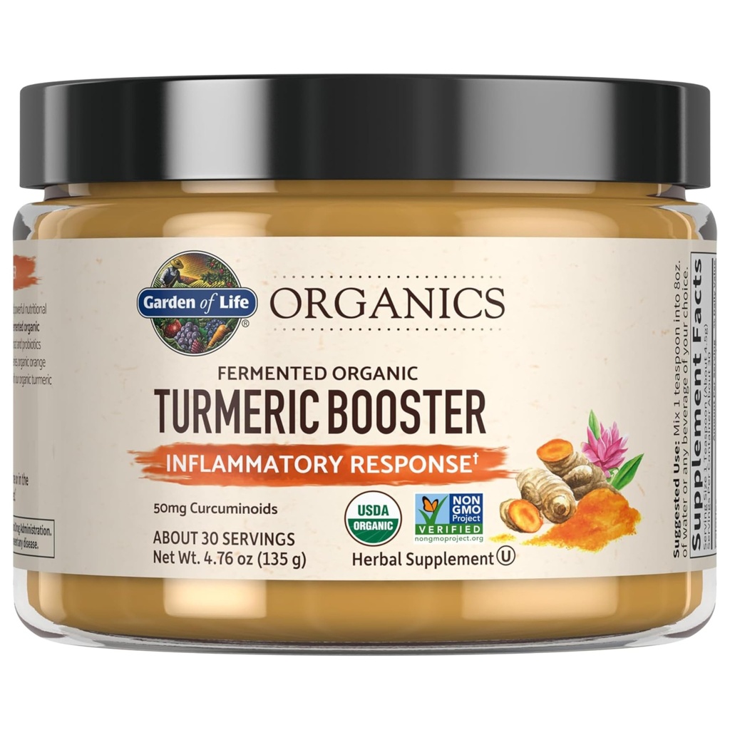 Garten des Lebens Bios Kurkuma Booster Entzündungsreaktion Pulver - 30 Servierungen, 50mg Curcumin (95% Curcuminoide) & Probiotics, Organische Non-GMO Vegan & Gluten Kostenlose Kräuterergänzungen