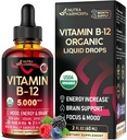 USDA Organisches Vitamin B12 Sublinguale Tropfen - 5000 mcg flüssiges veganes Methylcobalamin für Frauen und Männer - Energieschub, Fokus & Stimmung, Unterstützung der Gehirngesundheit - Maximierung der Absorption - 2 Monate Versorgung, 2 fl oz