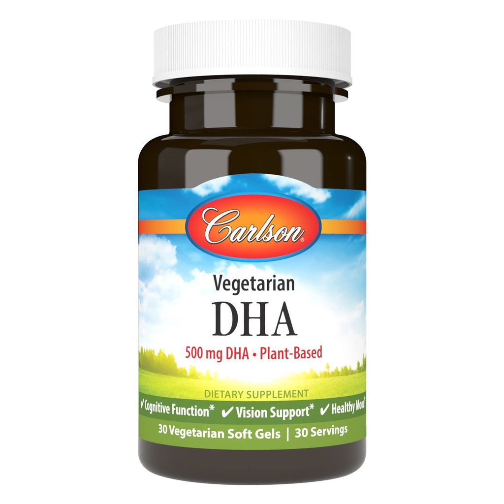 Carlson - Vegetarische DHA, 500 mg DHA, Pflanzenbasiert, Sustainable aus Algae, Gehirnunterstützung, Stimmungsgesundheit, 30 Softgels