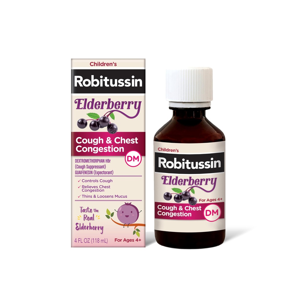 Robitussin Elderberry Cough + Chest Congestion DM Baby's Cough Medicine, Chest Congestion Relief and Cough Syrup - 4 Fl Oz