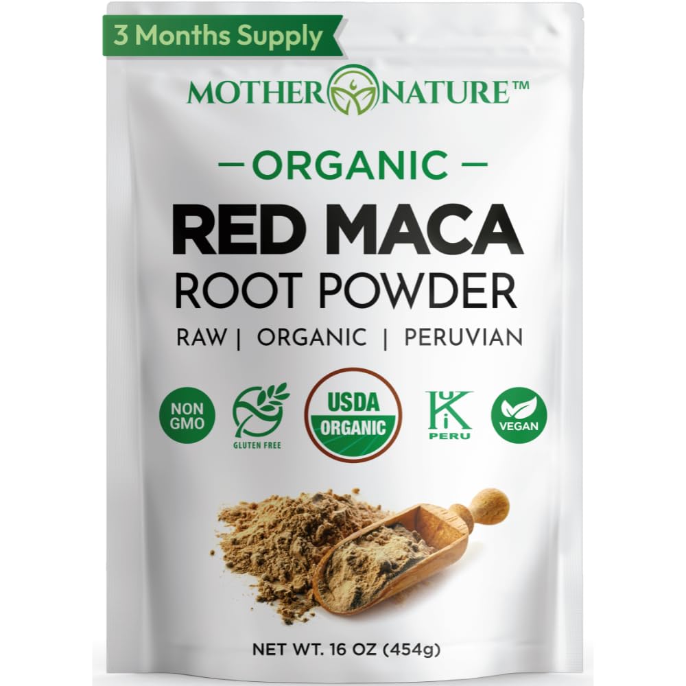 Bio, Raw Peruvian Red Maca Root Powder – Premium USDA zertifiziert, Hormon Balance für Frauen, natürliche Energie, Mood Unterstützung, Non-GMO, Vegan Superfood, 16 Unze