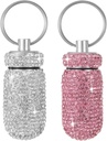 Bling Pill Case Portable Travel Pill Container bottiglia strass impermeabile piccolo portacandele con portachiavi scatola di stoccaggio mini pillole per il campeggio all'aperto (bianco rosa)