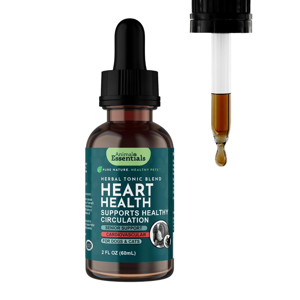 Animal Essentials Herzgesundheit für Hunde & Katzen - Herz-Kreislauf-Ergänzung, Gesundes Herz, Organische Hawthornbeere, Kräutertee - 2 Fl Oz