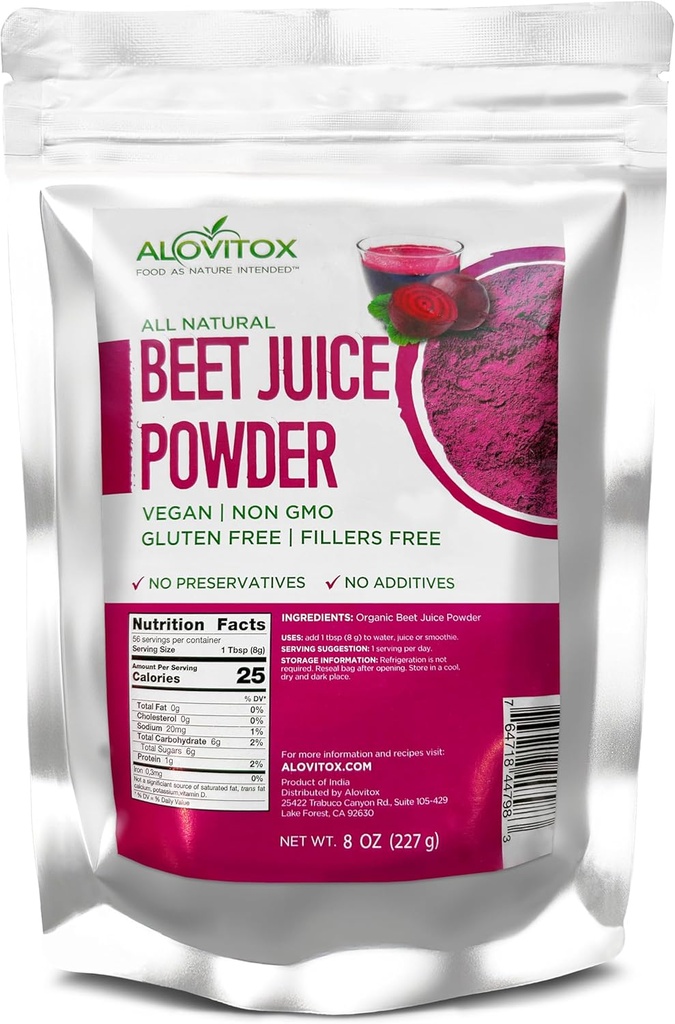 Poudre de jus de betterave biologique d'Alovitox : 100% Pure, frais et USDA Poudre d'extrait de jus de betterave : 100% Oxyde nitrique Superfood.