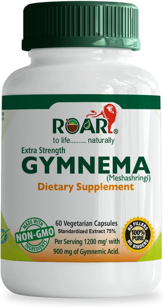 ROAR TO LIFE ............. NATURALLY Gymnema Sylvestre 1200 mg (höchste Potenz) Ayurvedische Pflanzenextrakt Veg Kapseln Ergänzung Tabletten mit 75% Gymnemic Säure Nicht-GMO 60 Graf pro Servieren.