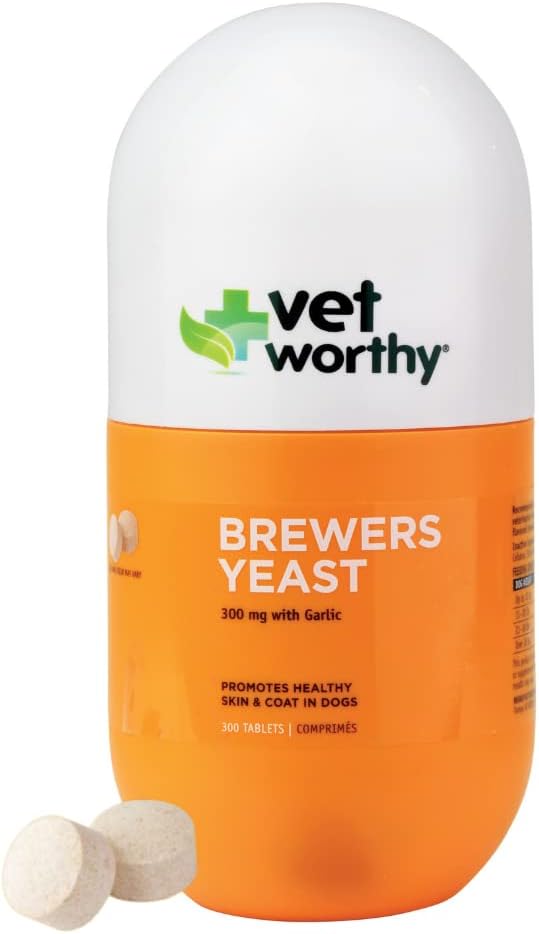 Vet Worthy Brewer’s Chewables for Dogs - Dog Daily Supplement to Support Healthy Skin and Coat - Brewers Supplement with Zinc, Iron, Vitamina B Complex - Aglio aromatizzato, 300 compresse
