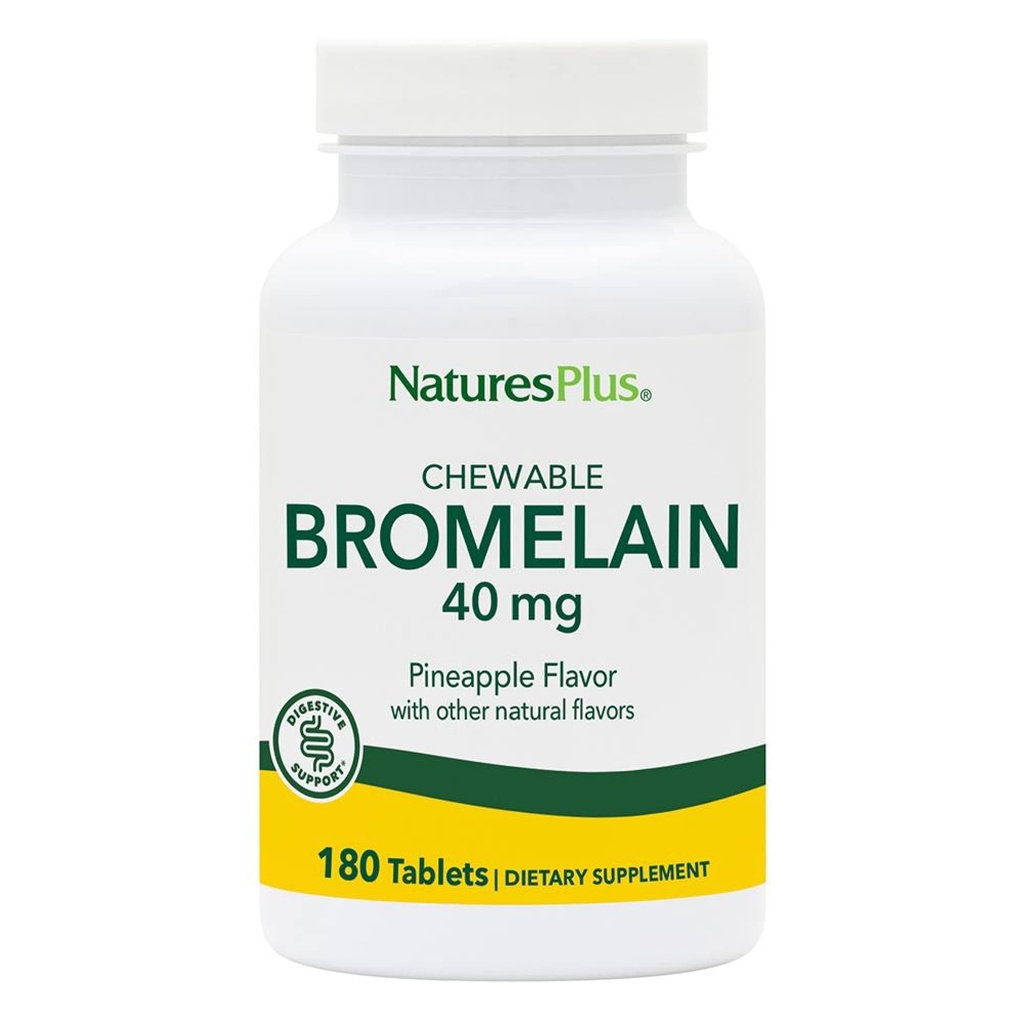 Natures Plus Chewable Bromelain - 40 mg - Natürliche Proteolytische Enzymergänzung - 180 Kautabletten (180 Portionen)