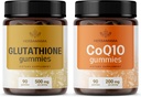 HERBAMAMA Glutathione and CoQ10 Kit - Bundle of 500 mg Reduced L-Glutathione and 200 mg CoQ10 Gummies - Vegan, Non-GMO, Gelatin-Free - 2 Pack
