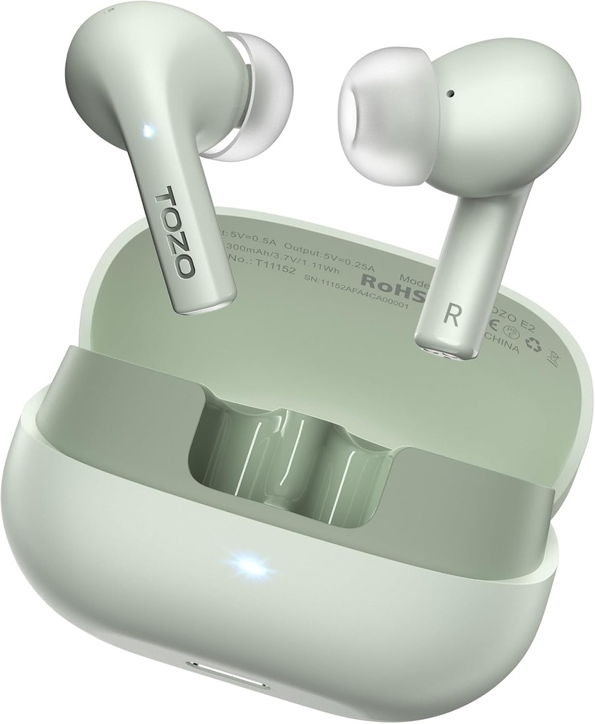 TOZO E2 Wireless Earbuds con 2 Mics AI Call Noise Cancellation, 10mm Drivers with Powerful Bass, App Personalizza 32 EQs, 30H Playtime, Bluetooth 5.3 Ear Buds, Comfort Fit in-Ear Headphones