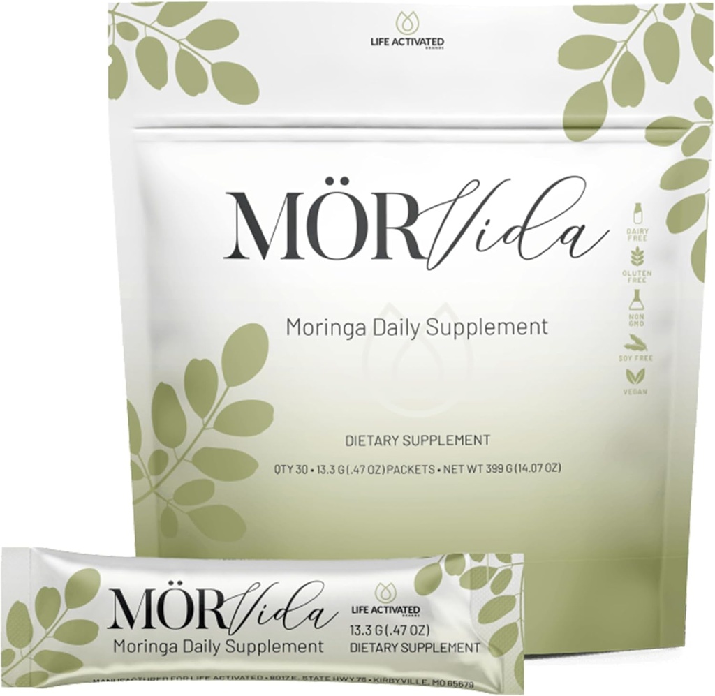 Mörvida Daily Supplement - Moringa Oleifera da The Himalayas - Alto in Vitamina C, Calcio & Protein -Rich in Minerali, Proteine & More - 30 Sachets