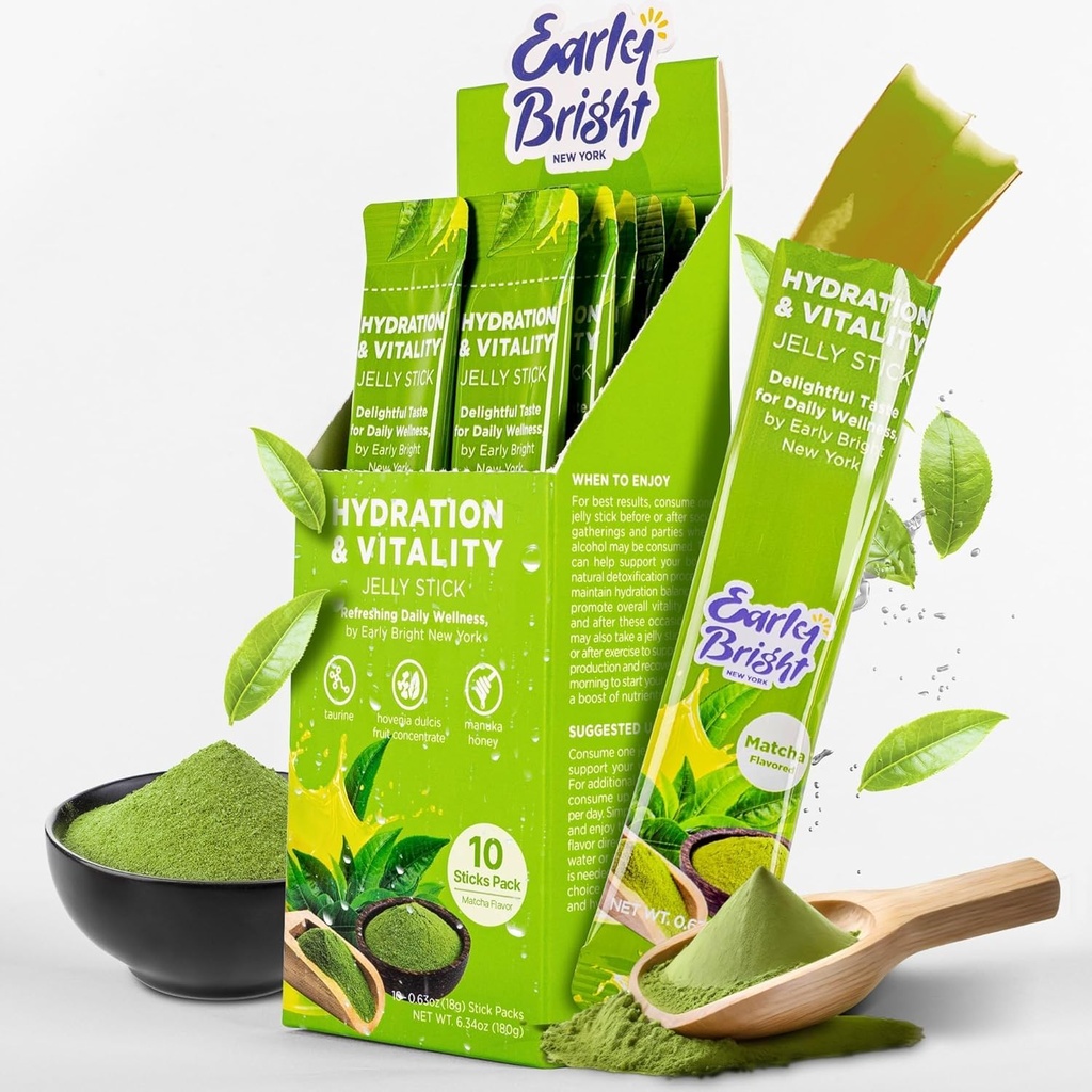 Jelly Sticks - Matcha-Flavored pour une meilleure matinée après avoir bu, le foie et la vitalité avec Taurine & DHM, se sentir rafraîchi et énergétique, 18gX10ea