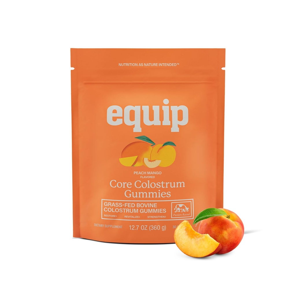 Les aliments d'équipement Coquillages de colostrum de base, Delicious 1g Par Seving Grass Supplément de colostrum de Fed - Gut Santé, Immunité, Récupération, Cheveux et Peau - 60 Coquillages de colostrum de Bovin, 30 portions, Mango de pêche