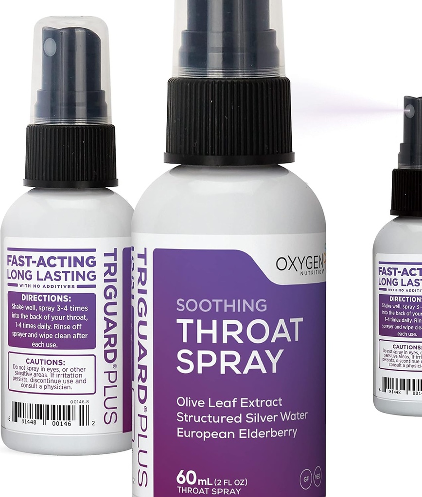 TriGuard Plus Throat Spray | Estratto di mirtillo, Estratto di foglie di oliva e Acqua d'Argento Colloidale 3-in-1 Sostegno Immune Spruzzo di gola | Potente Sistema Immune Booster | Grande Gusto, 2oz, Made in USA