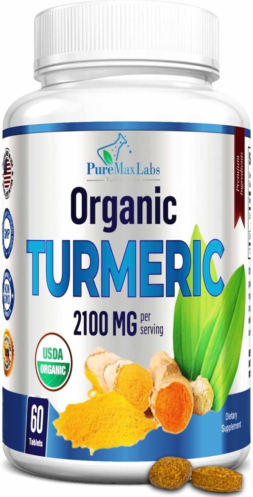 Organic Turmeric - 2100mg USDA Organic Turmeric Curcumin mit schwarzem Pfeffer, Vegan - 60 Tabletten