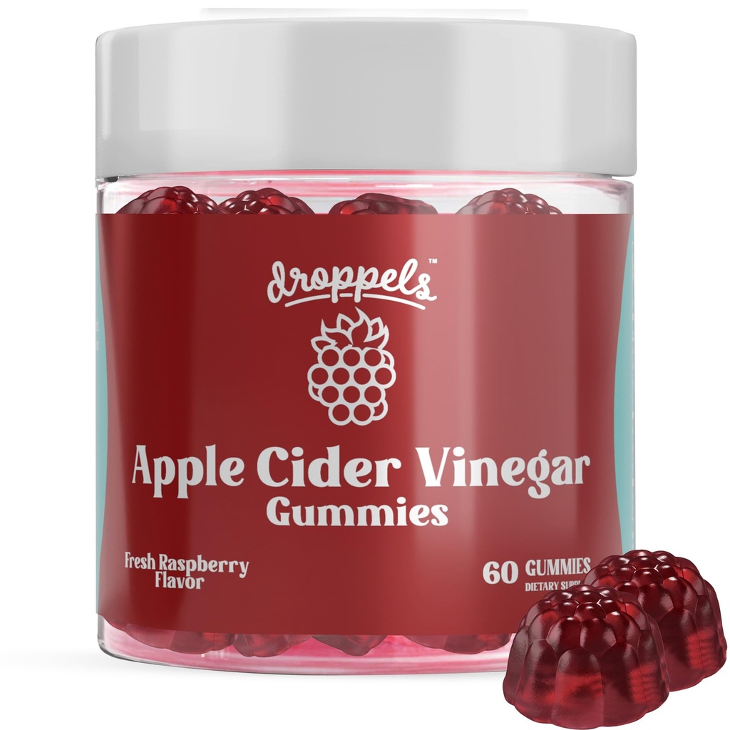 Droppels Aceto di sidro di mele Gummies 1000mg con barbabietola radice e melograno | Non-GMO, Vegan-Friendly, Gluten Free | Supports Digestione, Metabolismo, Energia e salute immuni | Raspberry Flavor